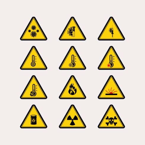 Caution temperature, virus and radioactive sign design vector illustration only $4 cover image.