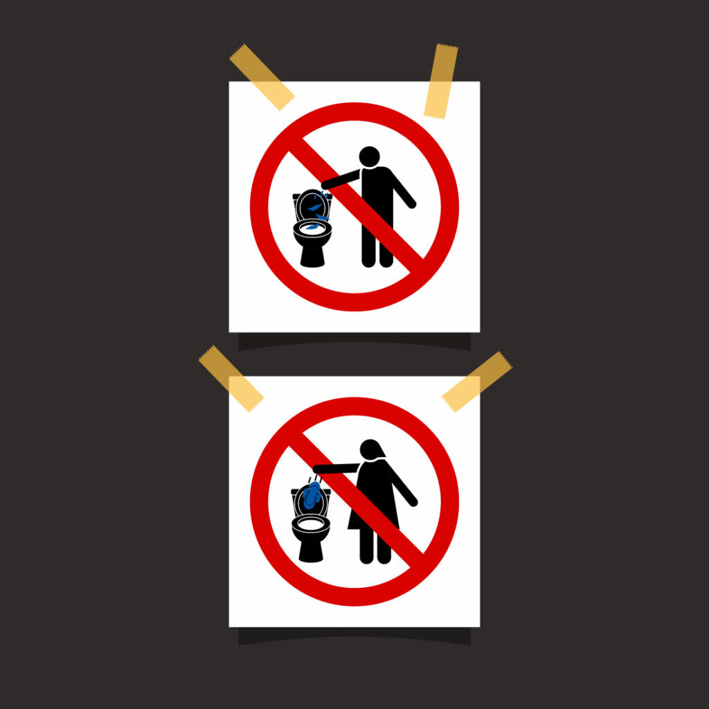 Caution do not litter to the toilet for men and women symbol sign design vector illustration
