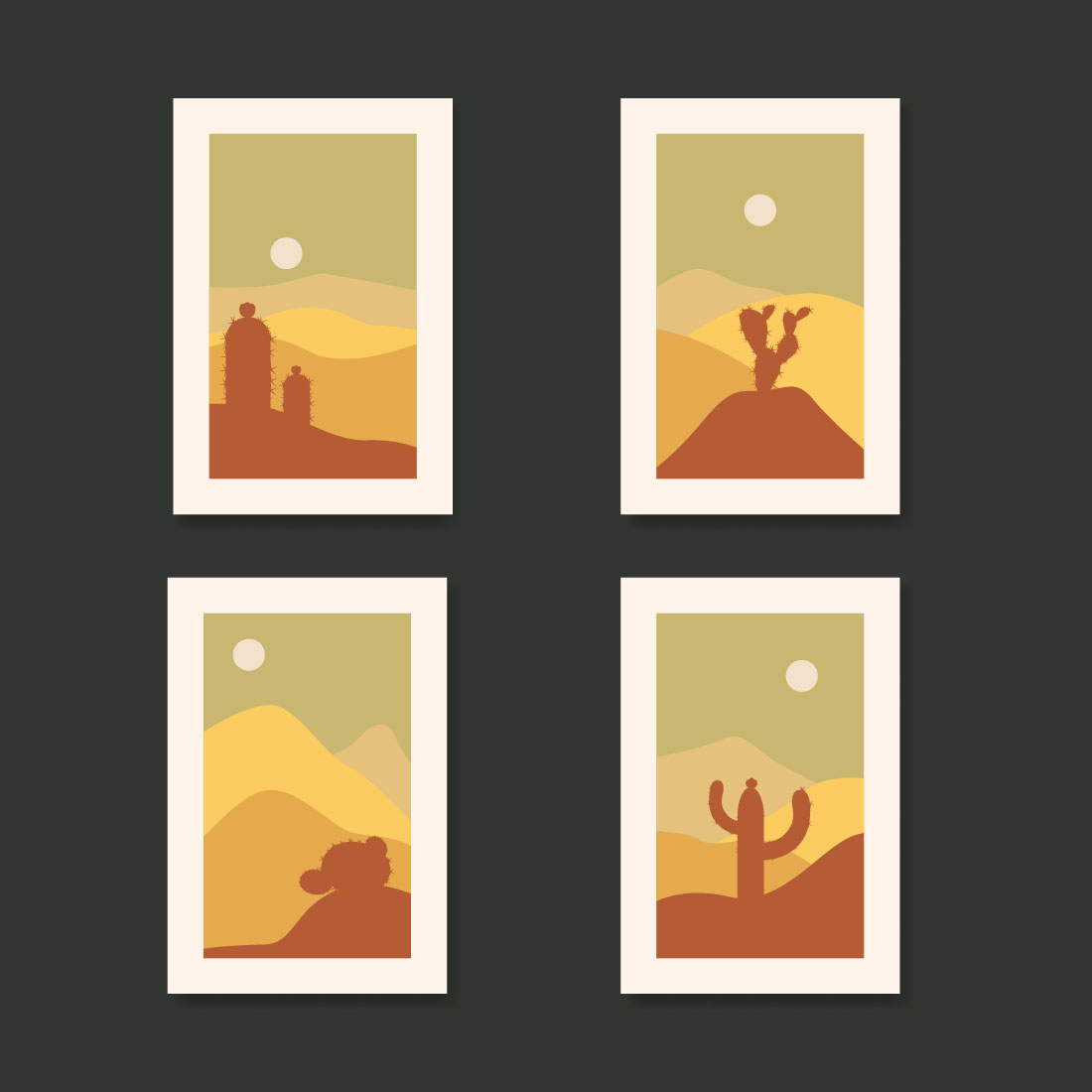 Contempory landscape poster with cactus vector illustration only $5 pinterest preview image.