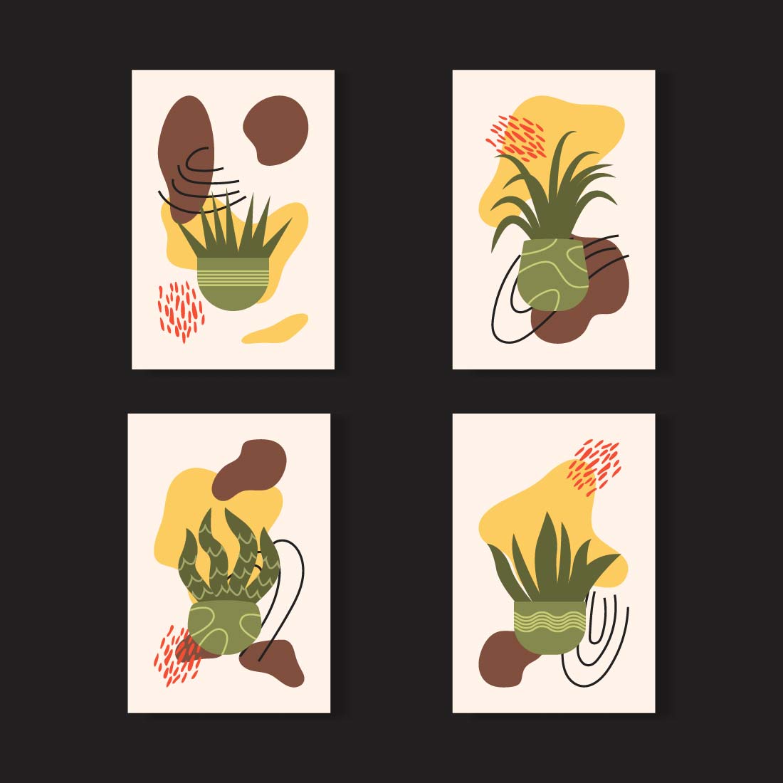 Floral in pot, wall modern aesthetic posters set vector illustration only $5 pinterest preview image.