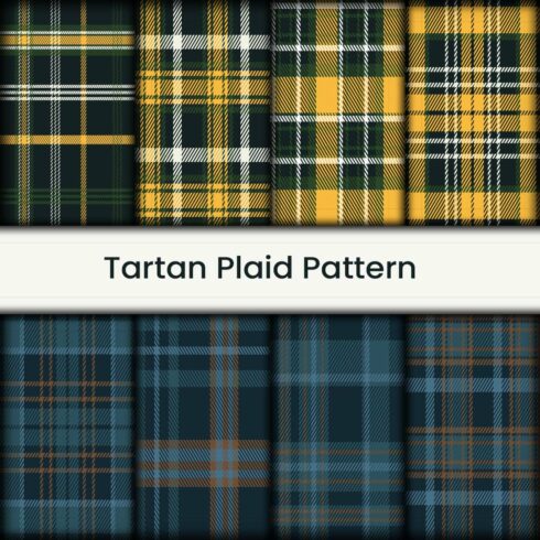 Set of seamless tartan plaid pattern with green, white, blue, brown and yellow colors vector illustration Only $ 7 cover image.