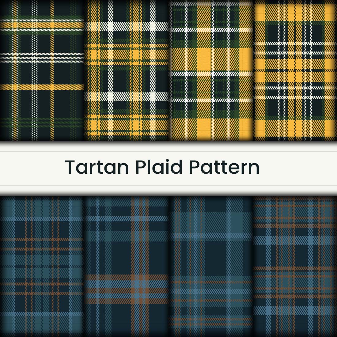 Set of seamless tartan plaid pattern with green, white, blue, brown and yellow colors vector illustration Only $ 7 pinterest preview image.