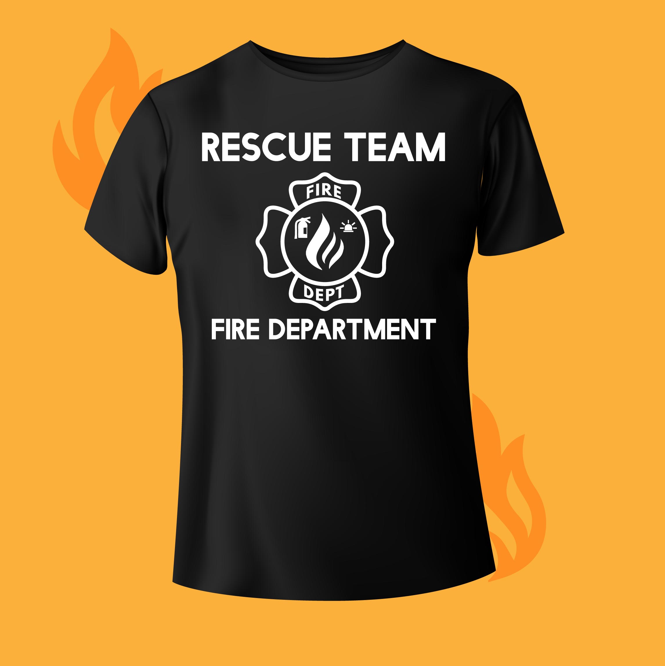 T - shirt that says rescue team fire department.