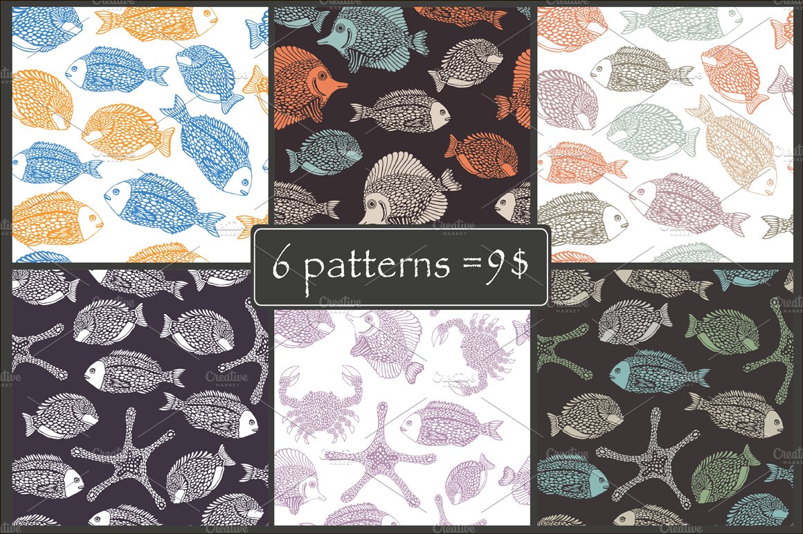 Seamless pattern with ocean fish cover image.