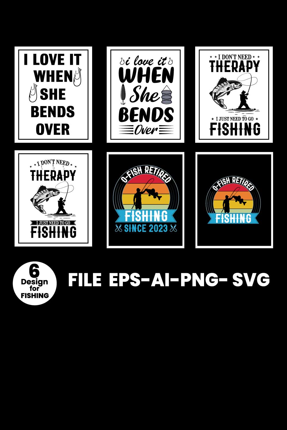 06 Fishing T-shirt Bundle SVG, EPS, png, ai bundle pinterest preview image.