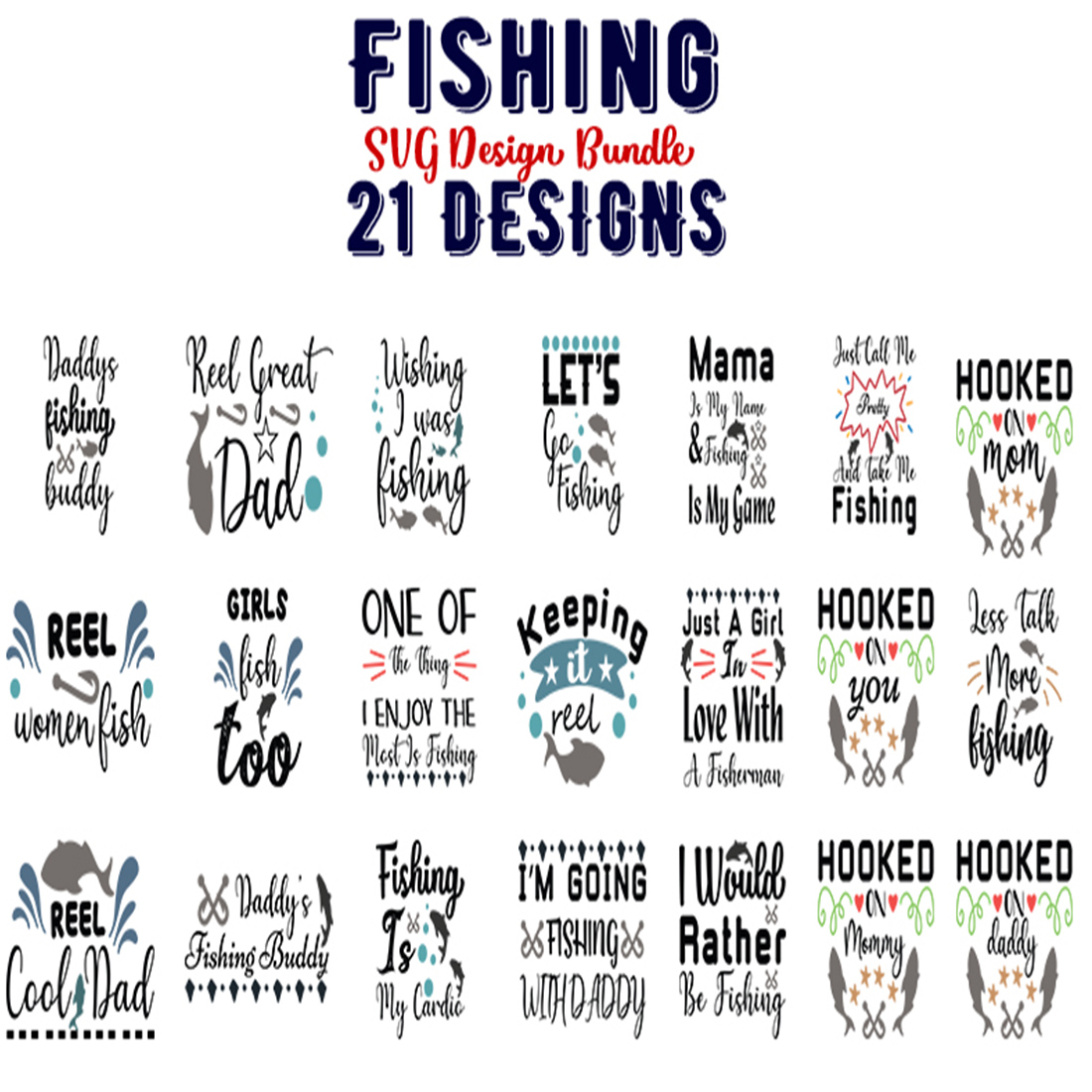 Fishing svg designs bundle.