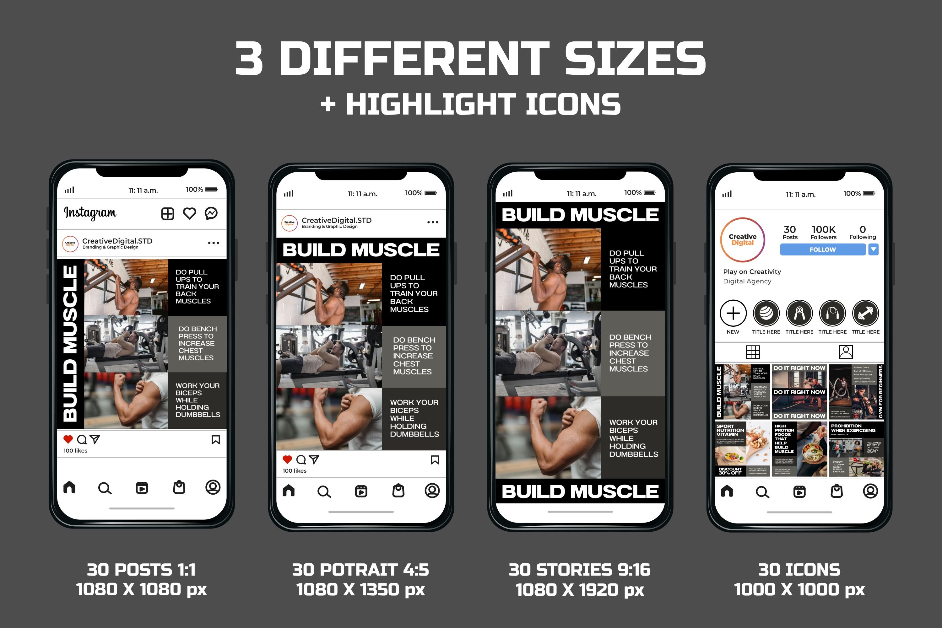 Fitness Black Instagram | Canva preview image.