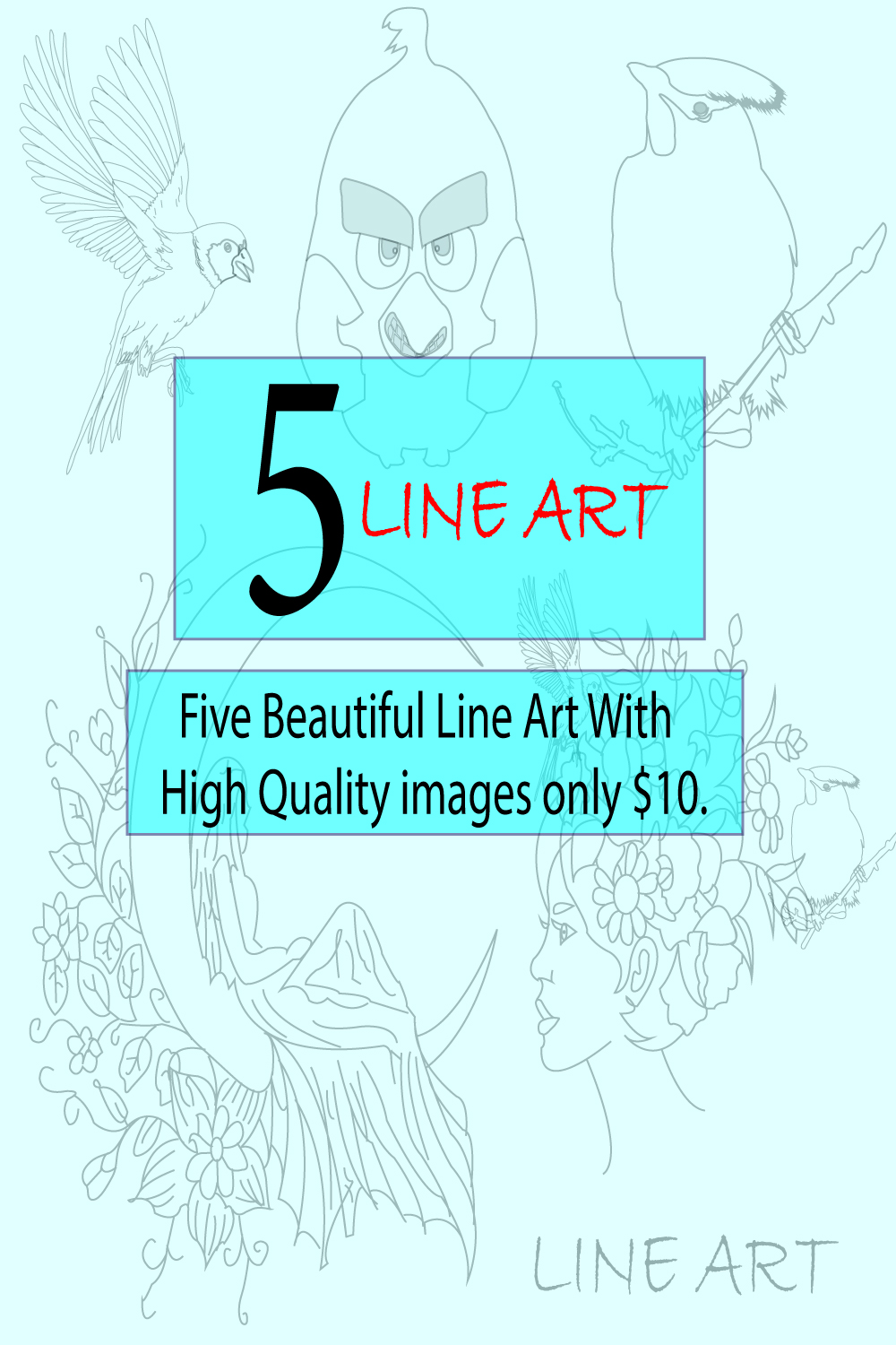 Five-Beautiful-Line Art-High Quality images-only $10 pinterest preview image.