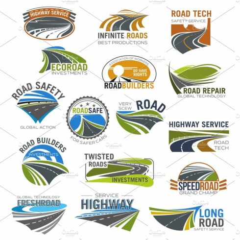 Road, highway and freeway isolated symbol set cover image.