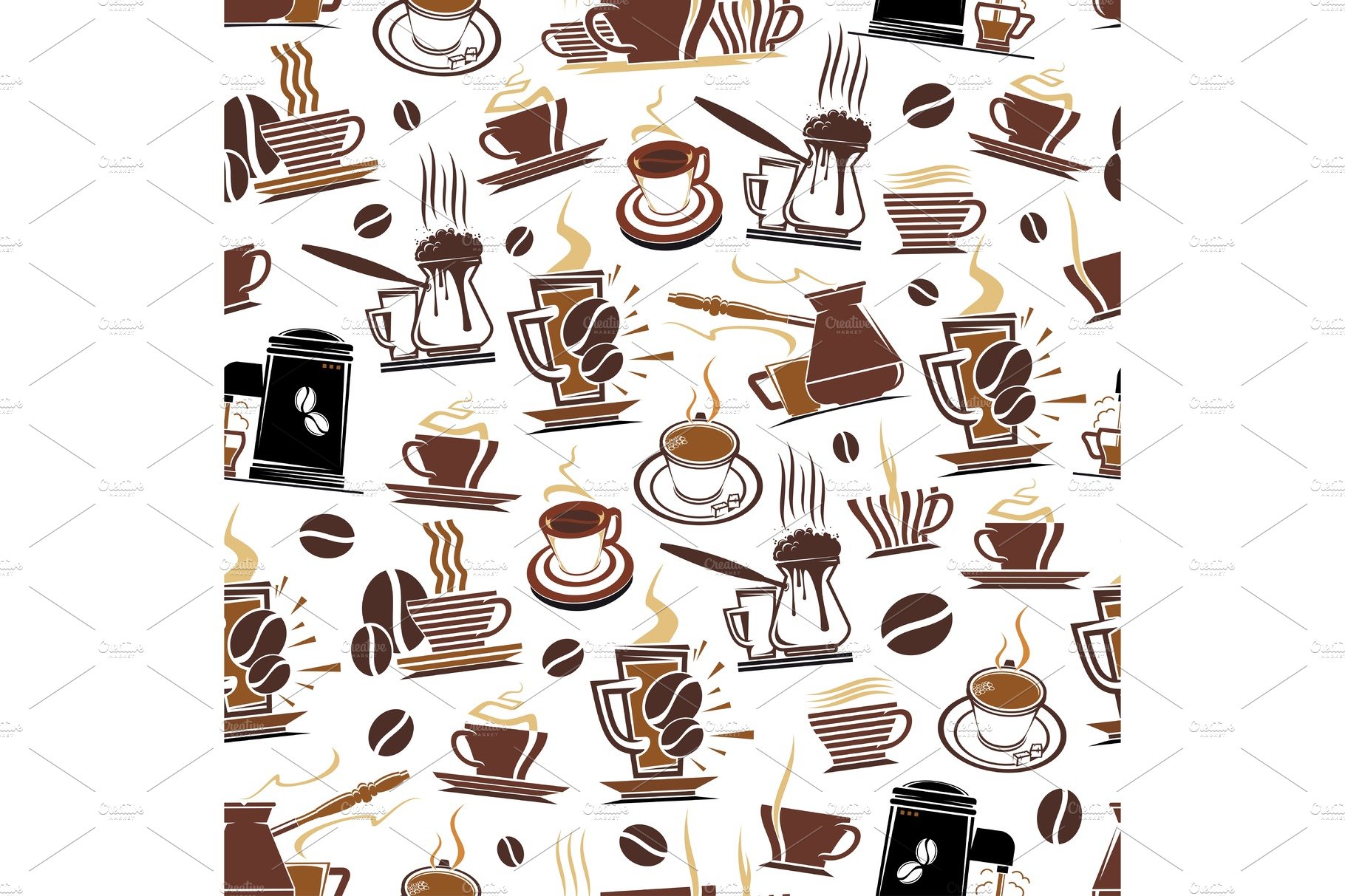 Vector pattern of coffee cups and cover image.
