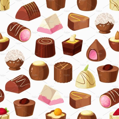 Chocolate candies seamless pattern cover image.