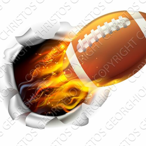 Flaming American Football Ball Tearing a Hole in the Background cover image.