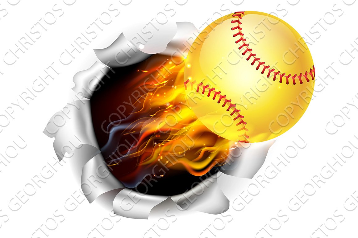 Flaming Softball Ball Tearing a Hole in the Background cover image.