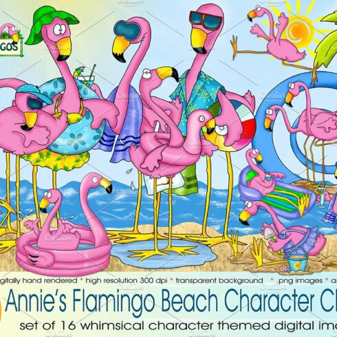 Flamingo Beach Character Clipart cover image.