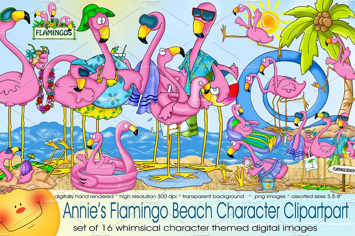 Flamingo Beach Character Clipart cover image.