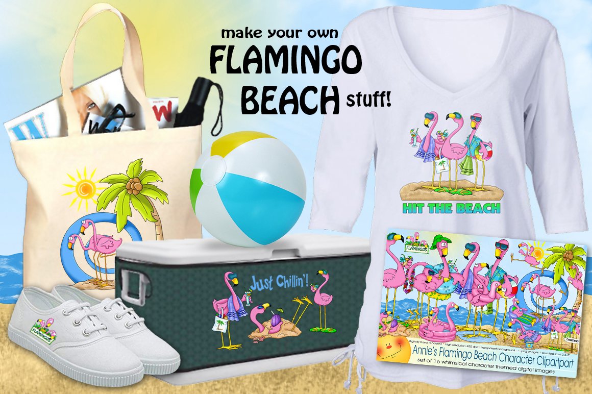 Flamingo Beach Character Clipart preview image.