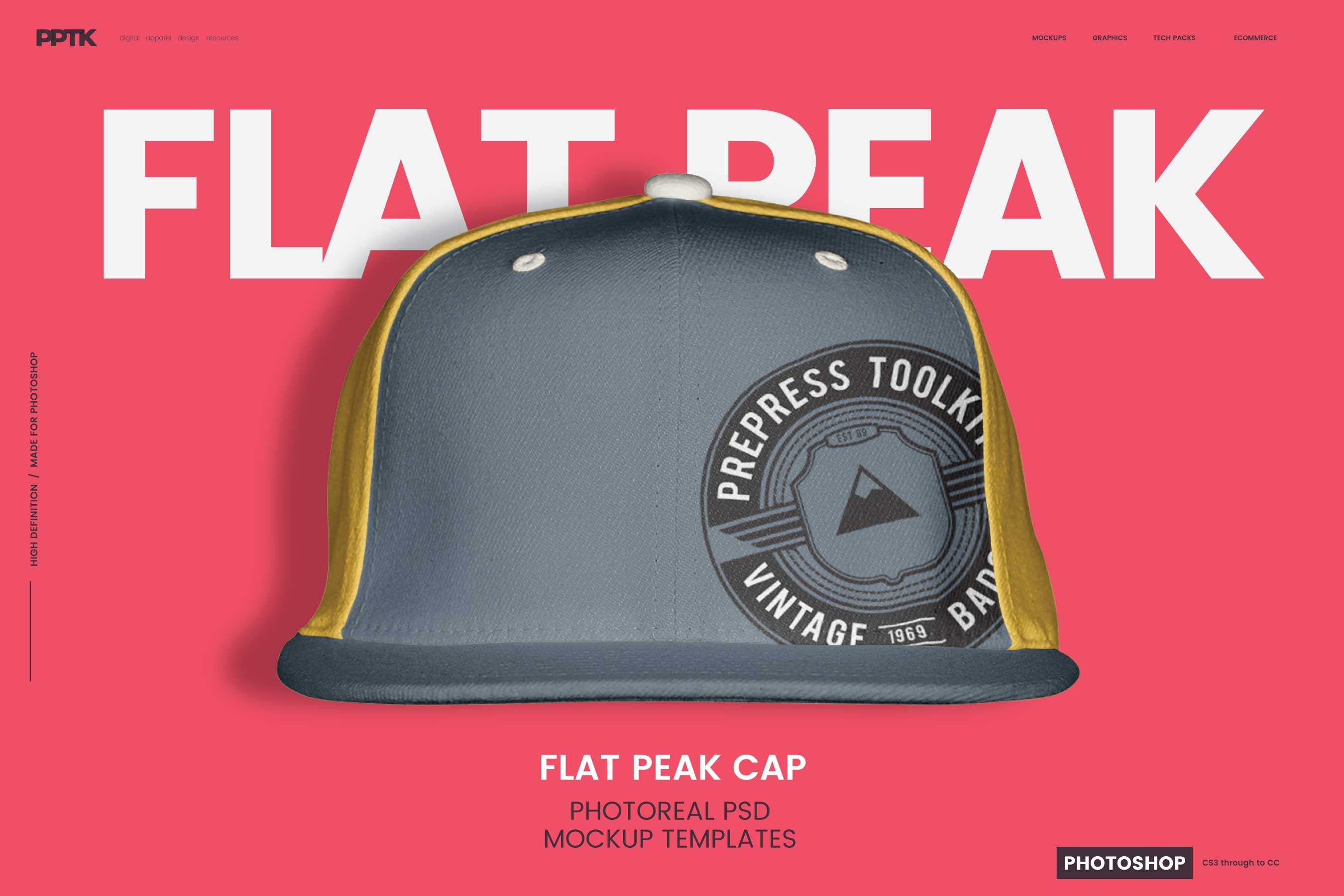 Flat Peak Cap Photoshop Template cover image.