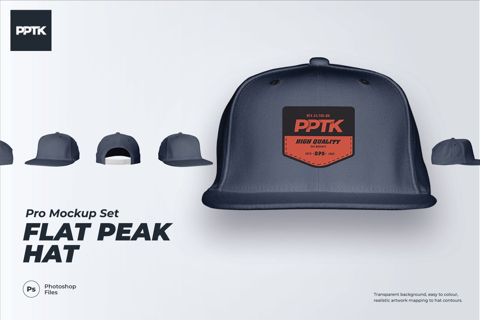 Flat peak hat mockup pack cover image.