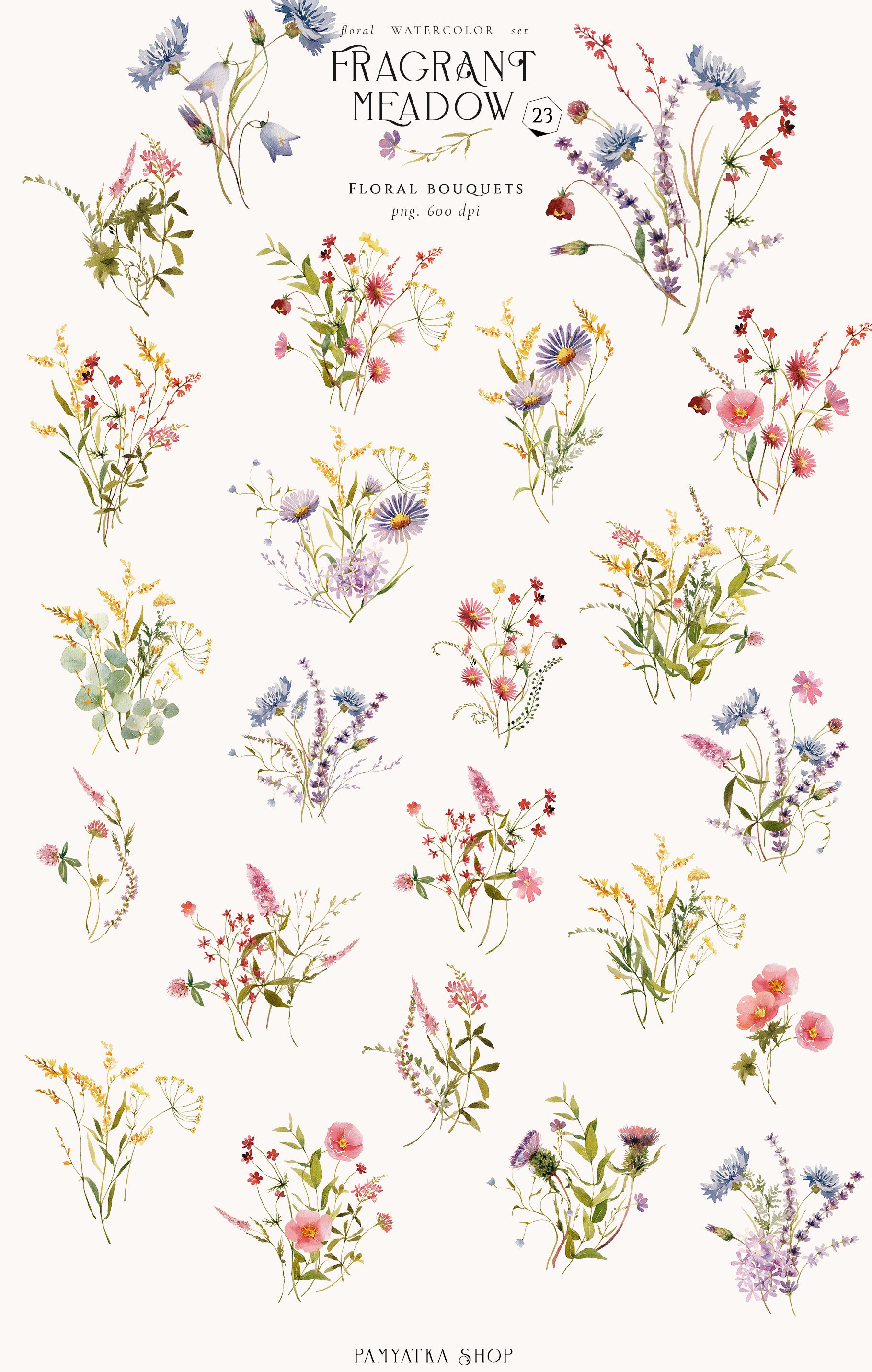 Fragrant Meadow - watercolor flowers preview image.