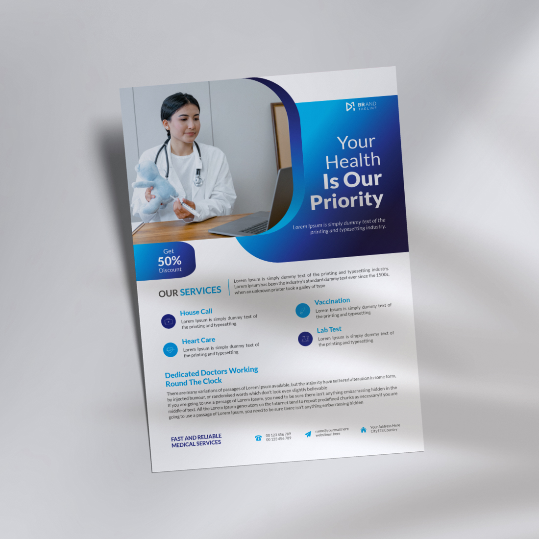 Medical healthcare flyer design and brochure cover page template cover image.