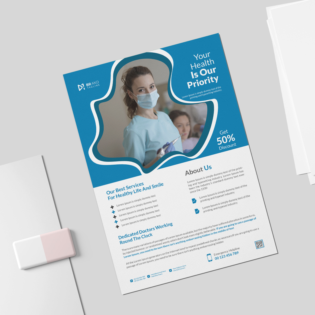 Medical doctor healthcare flyer and poster template preview image.