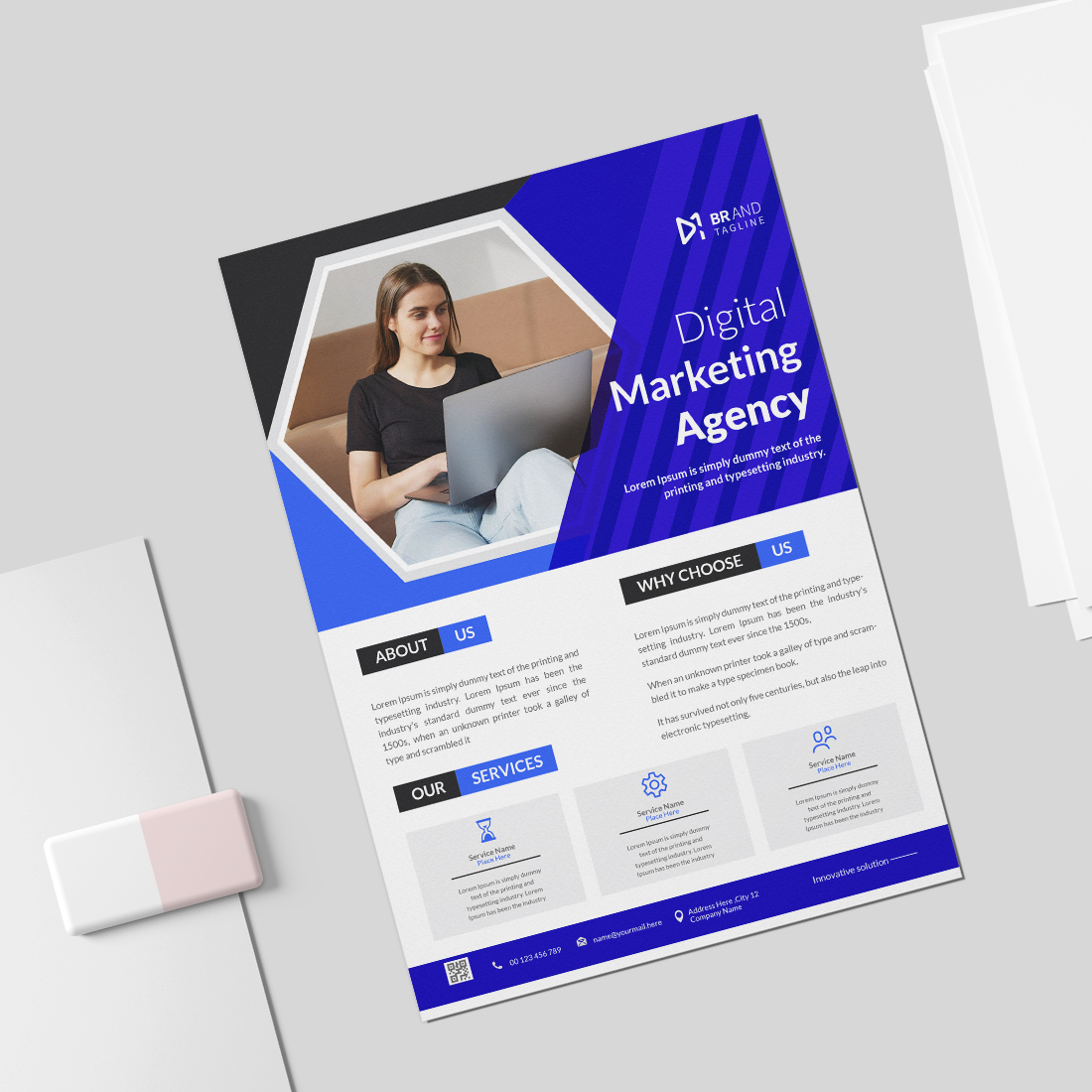 Abstract business flyer with photo template preview image.