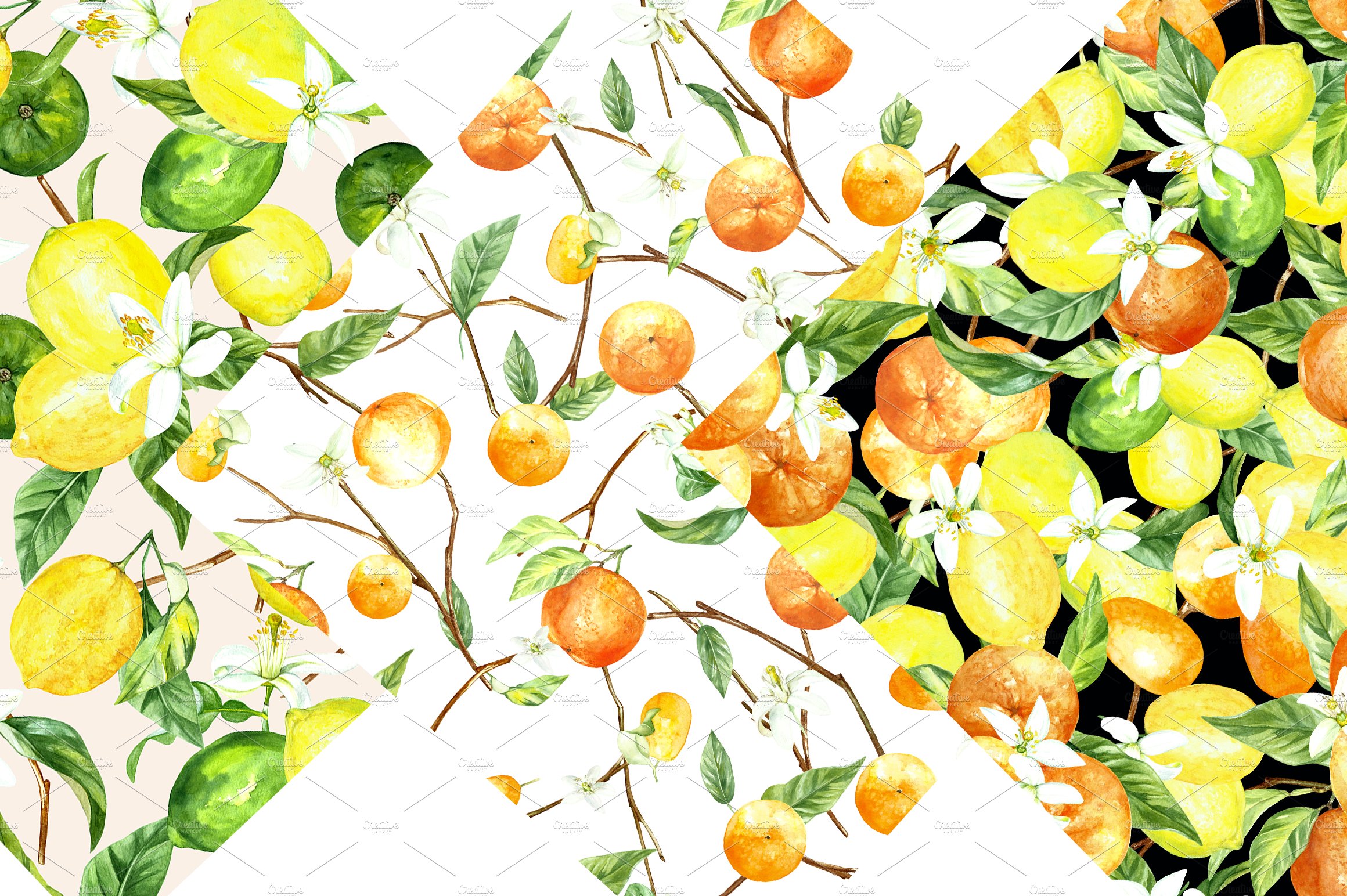 citrus watercolor seamless pattern preview image.