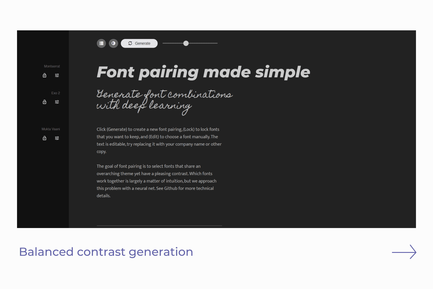 Screenshot of the Fontjoy site with setting options and curving text.