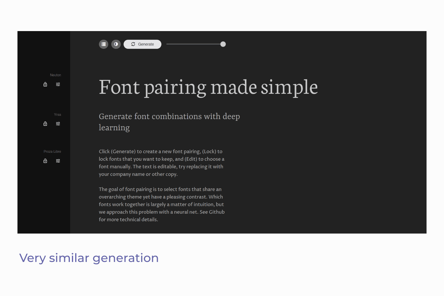 Screenshot of the Fontjoy site with setting options and regular text.