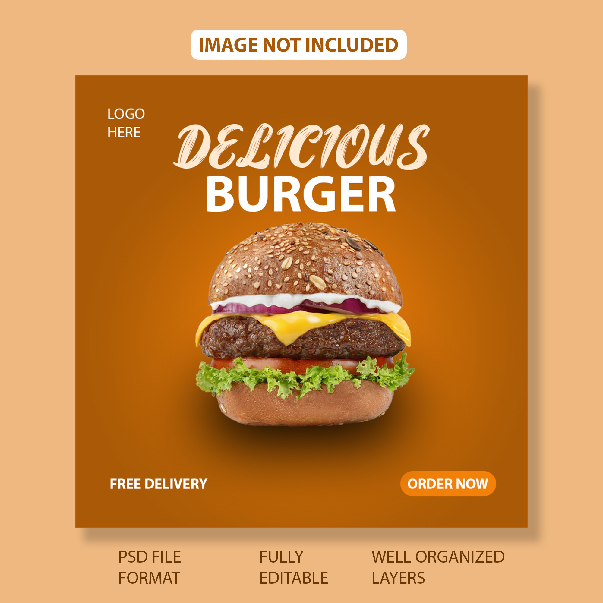 5 Burger and Food Social Media Templates preview image.