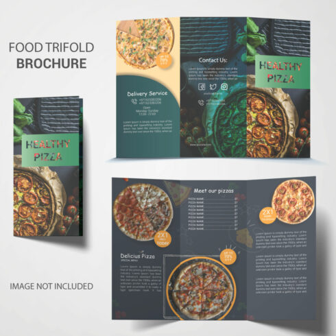 Trifold brochure food menu cover image.
