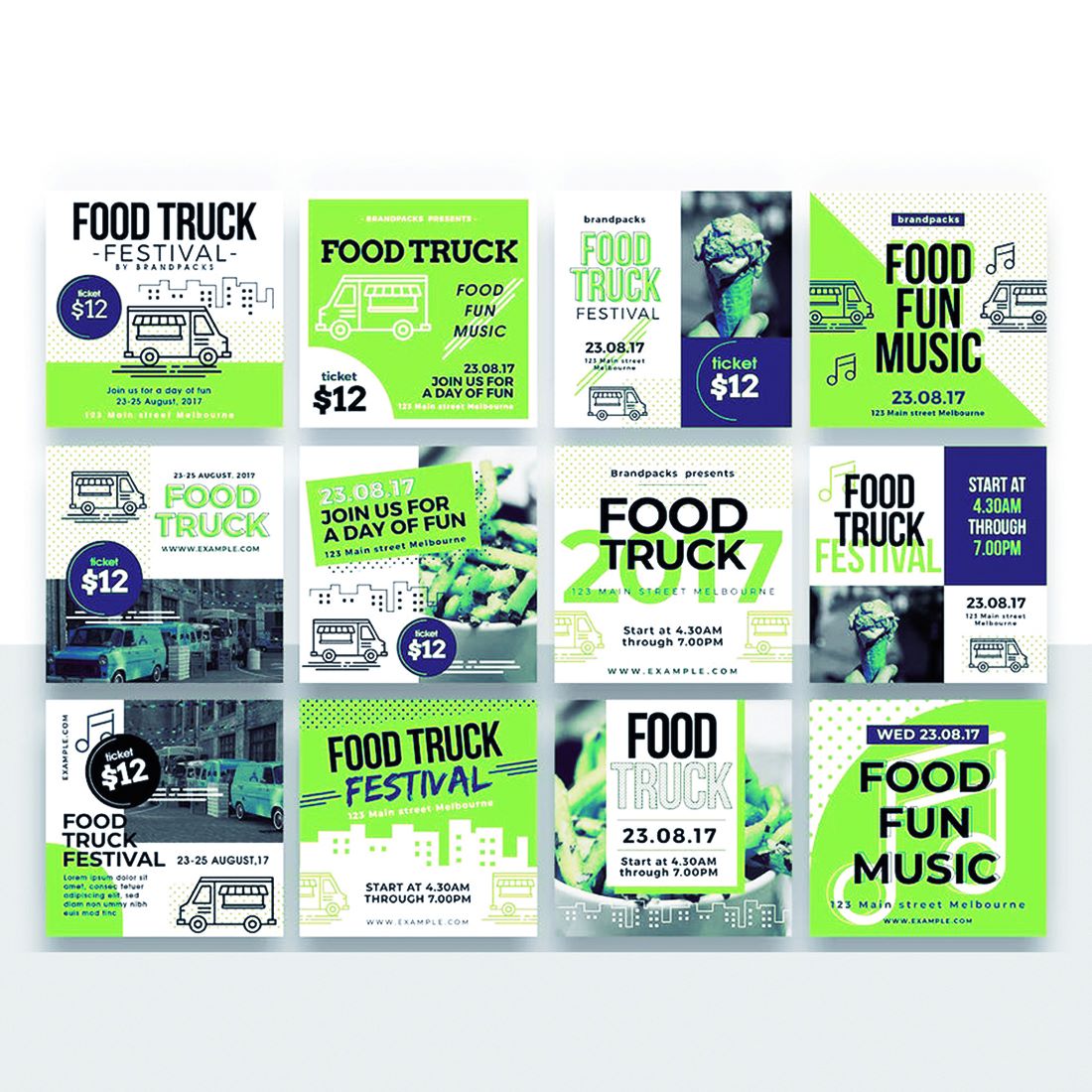 Series of brochures designed to look like food trucks.