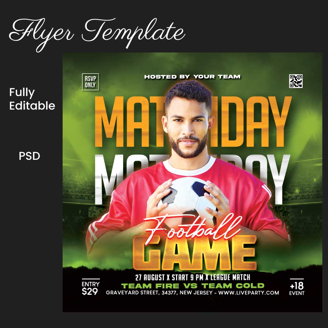 Football Flyer Template preview image.