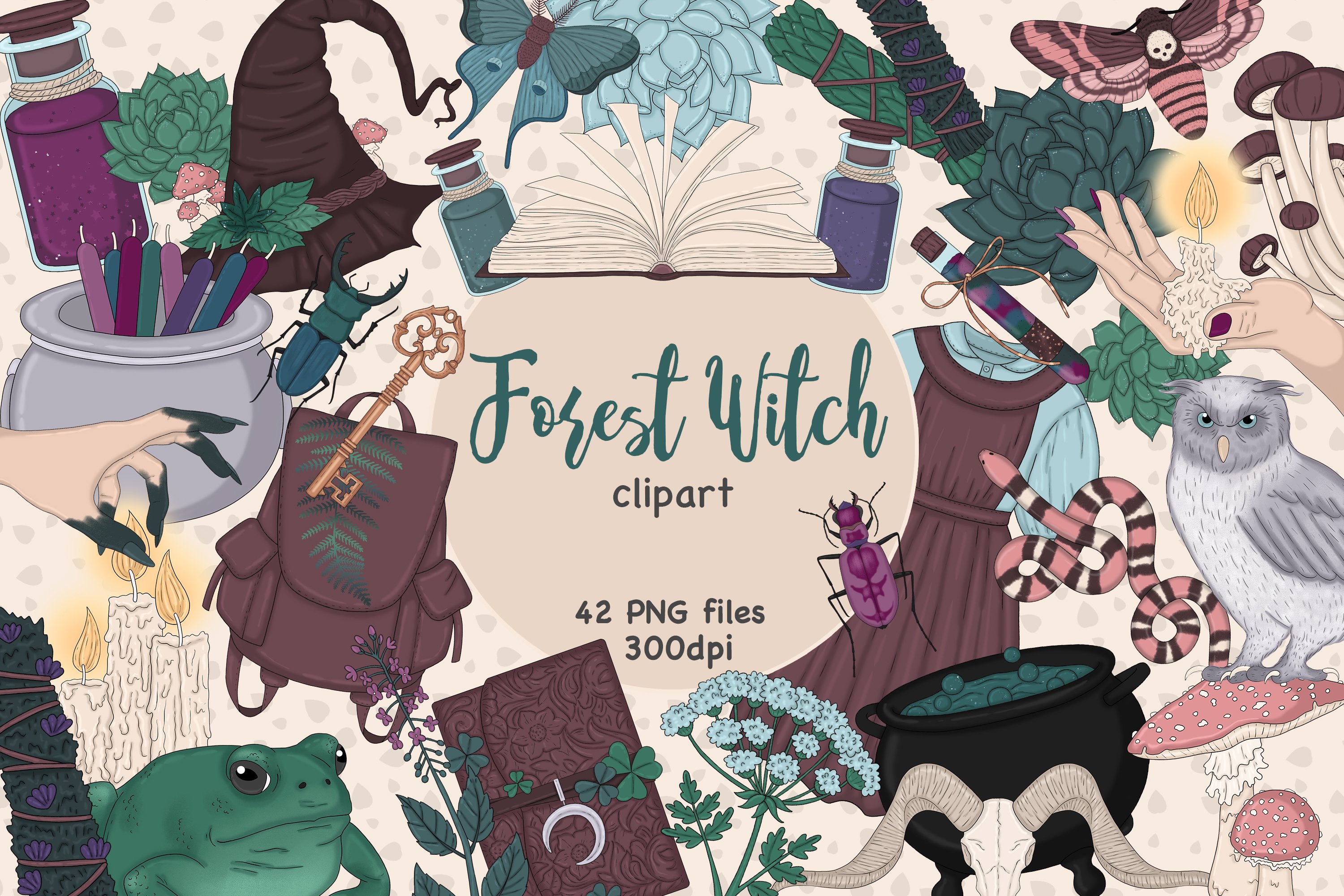 Forest Witch Clipart cover image.