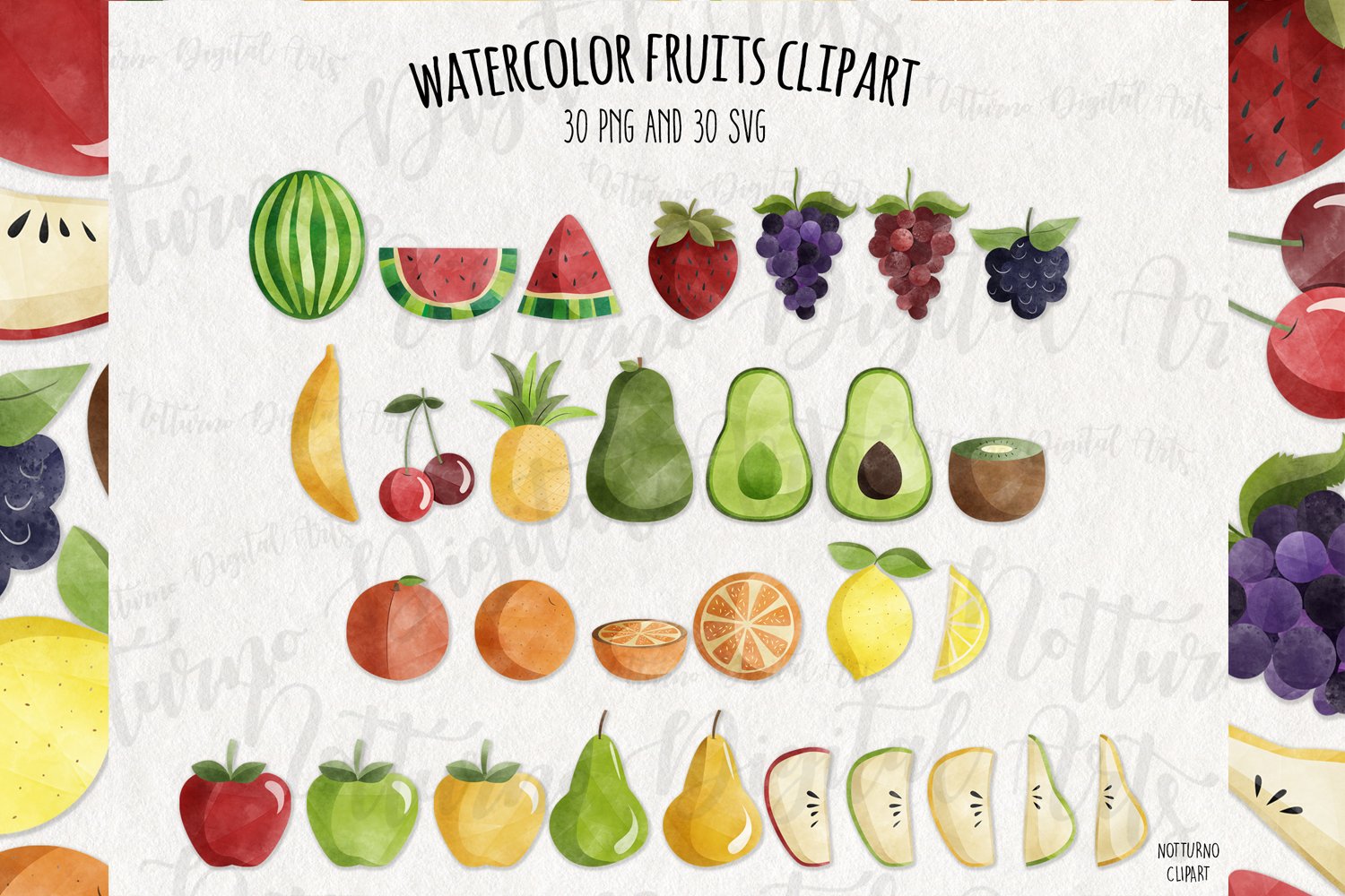 Watercolor Fruits Clipart preview image.