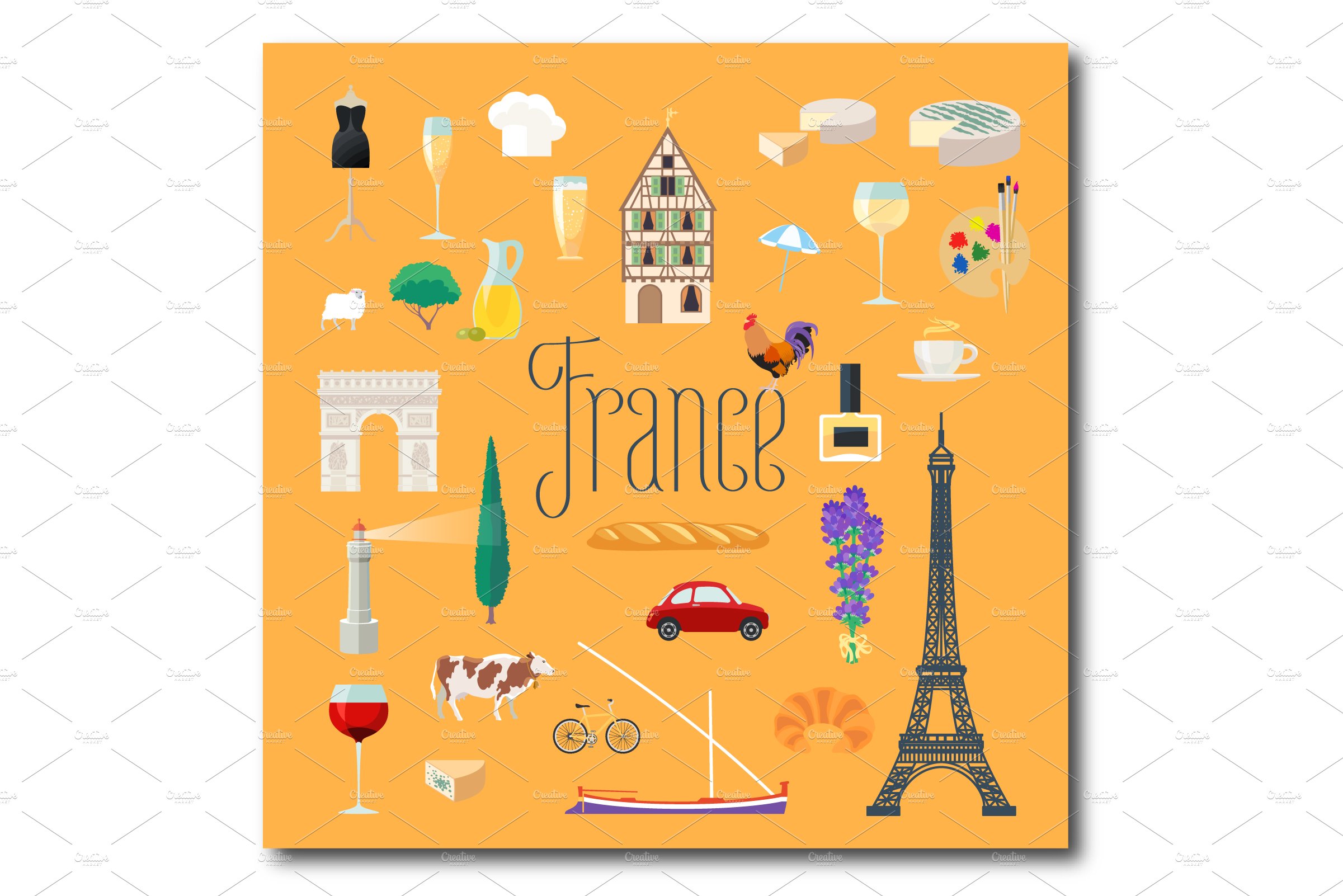 Travel to France vector icons set cover image.