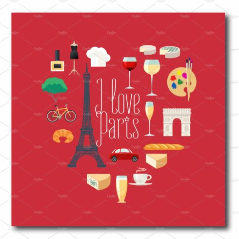 Travel to France, Paris vector icons cover image.