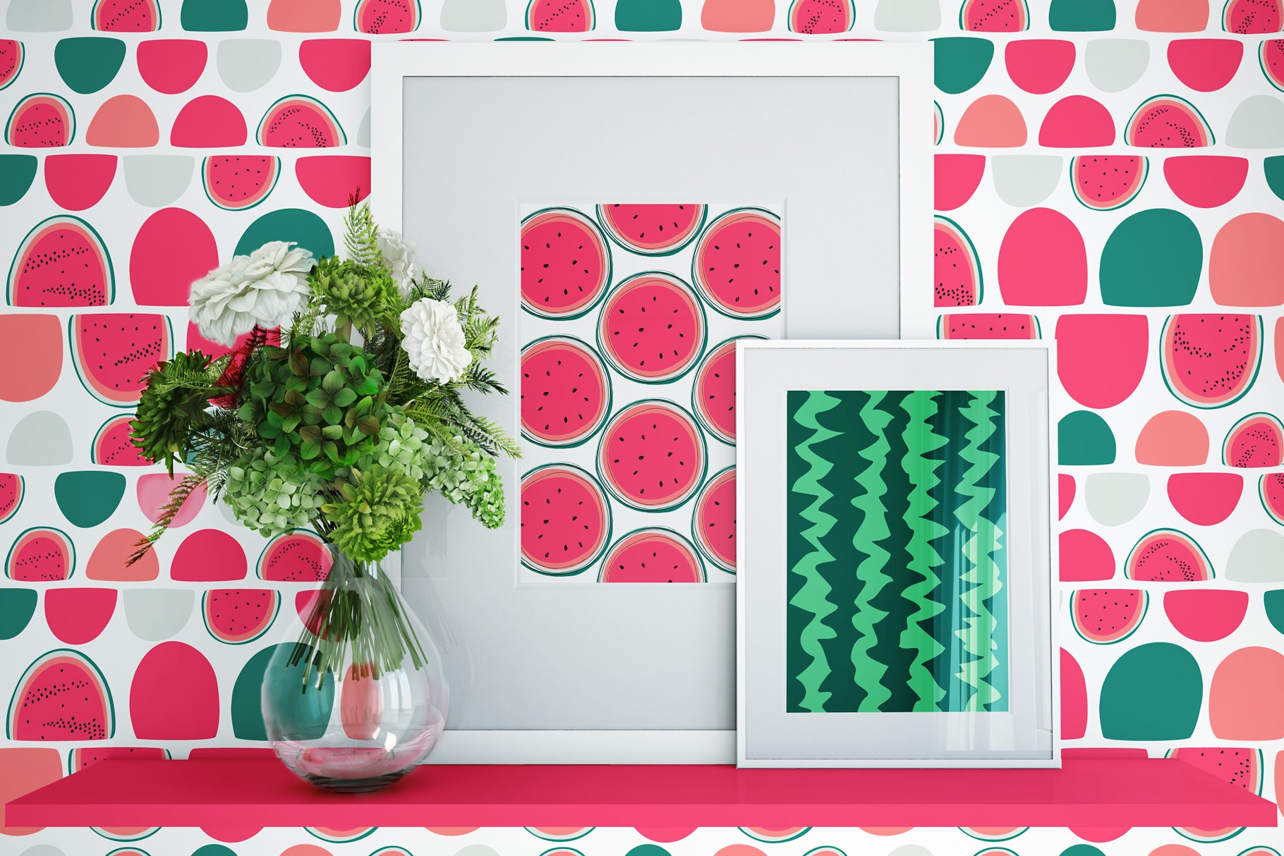 Watermelon vector seamless patterns preview image.