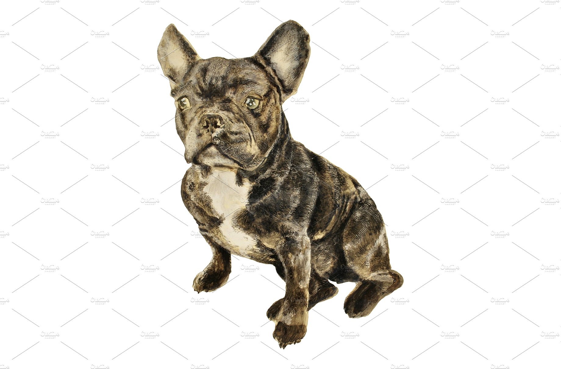 French Bulldog oil painting clip art cover image.