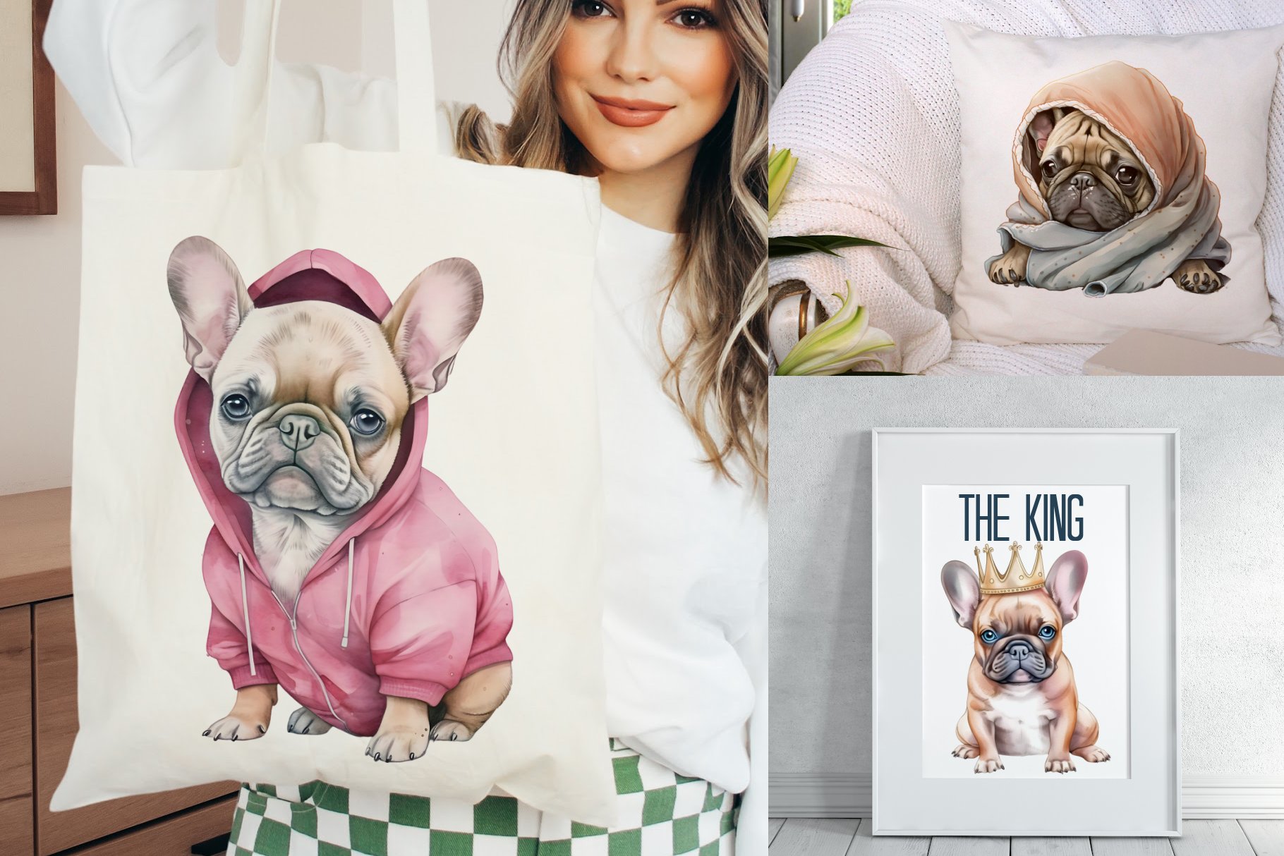 French Bulldog Watercolor Clipart preview image.