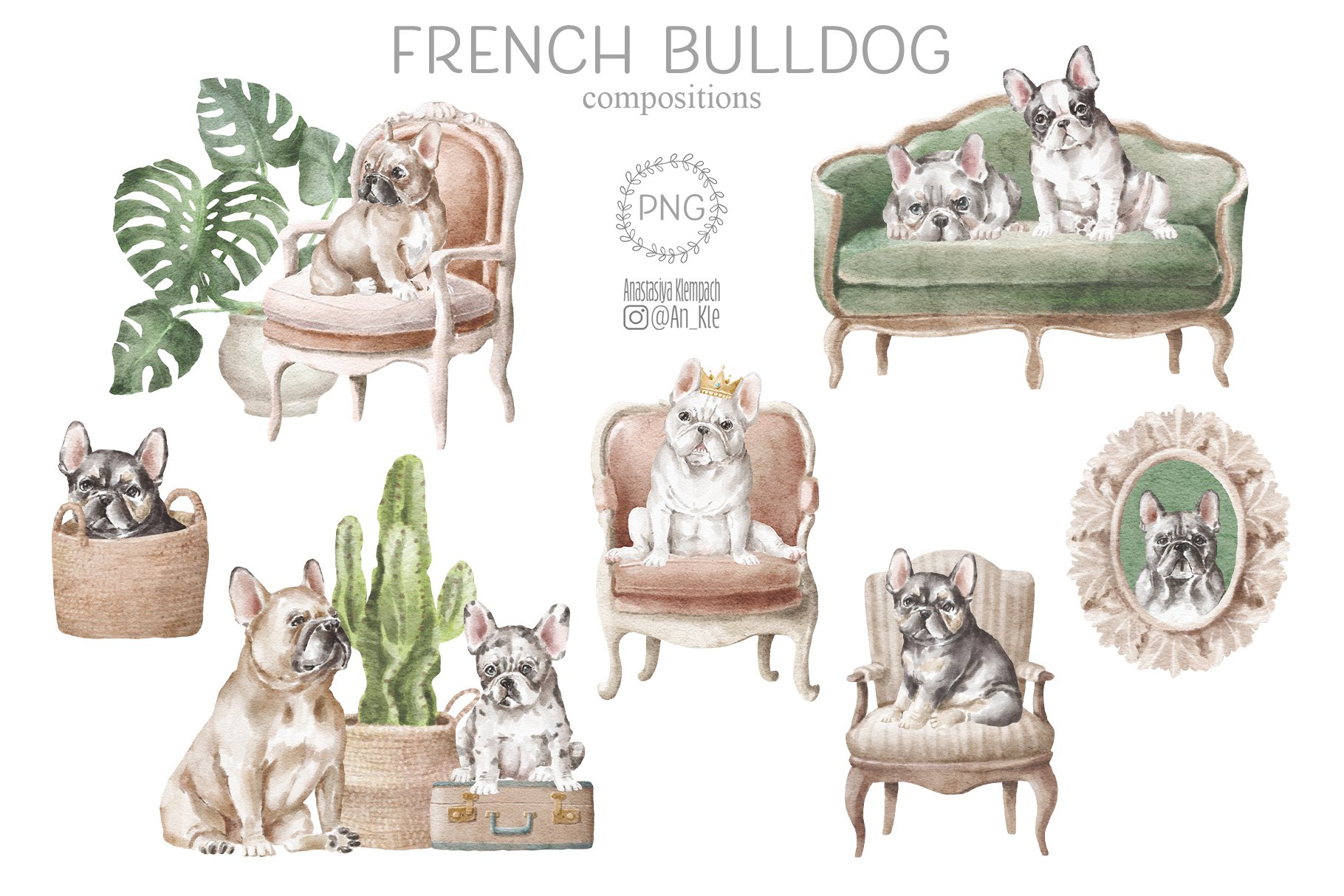 french bulldog cute watercolor png clipart 165
