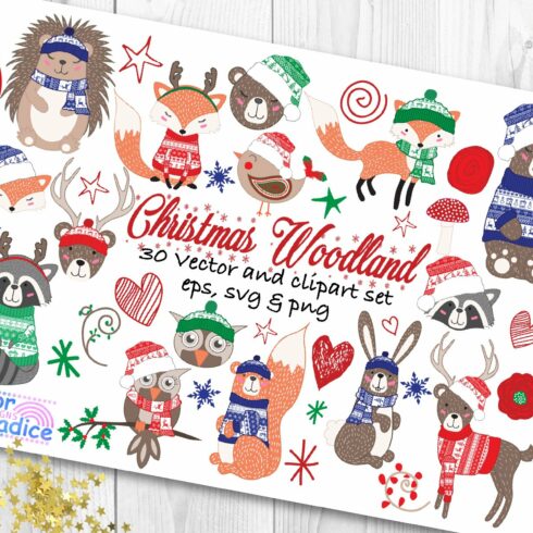 Christmas Woodland vector clipart cover image.