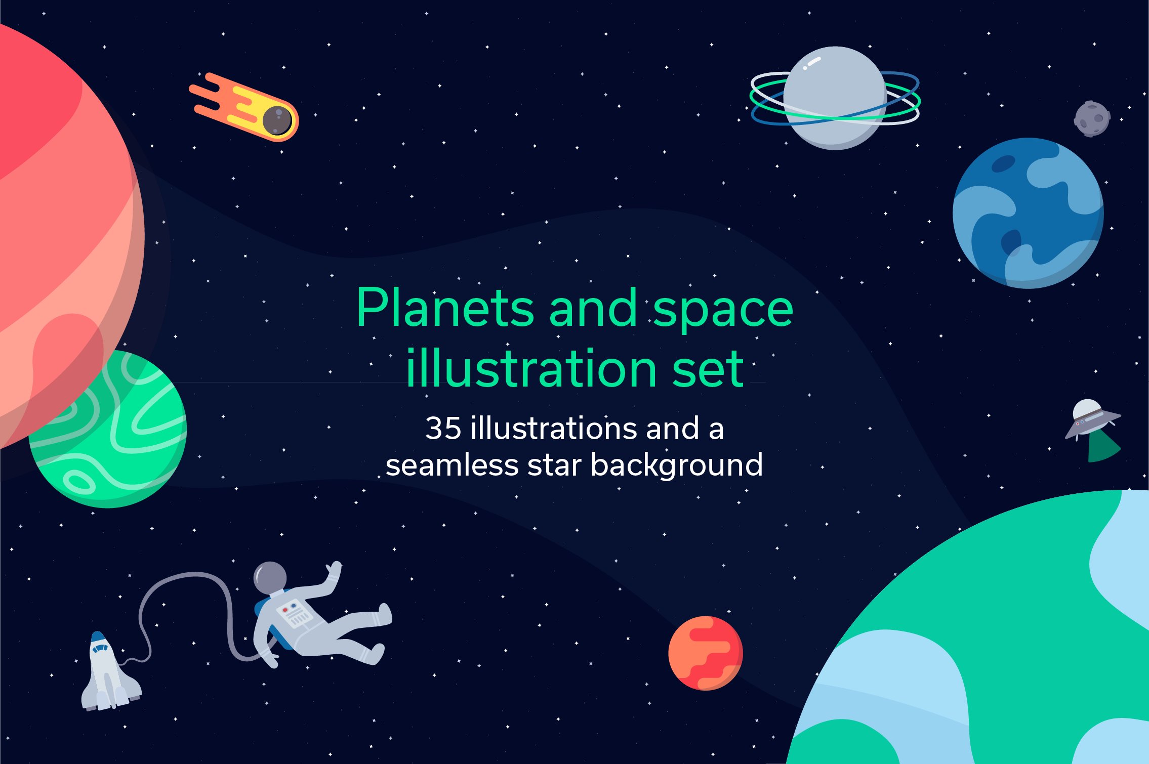 Planets and Space Illustration Set cover image.