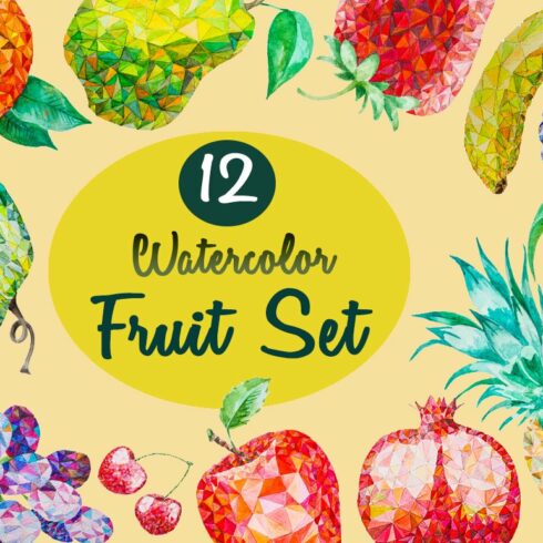12 Watercolor Low Poly Fruit Set cover image.
