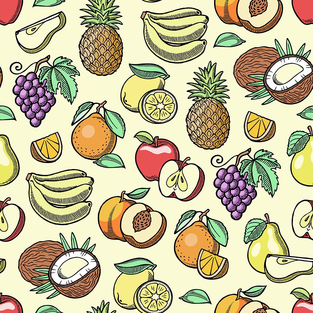 Fruits vector fruity apple banana cover image.