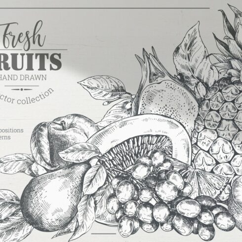 Fresh fruits vector set cover image.