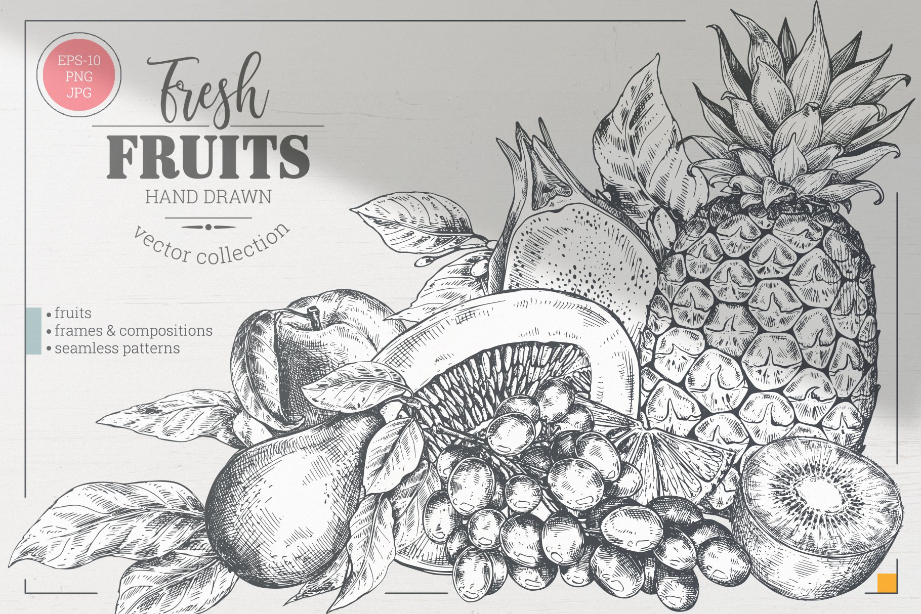 Fresh fruits vector set cover image.