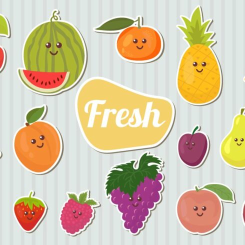 Fresh fruits. Kawaii cover image.