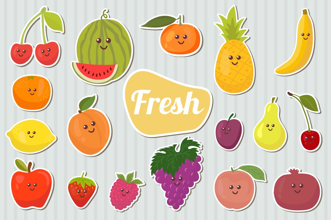 Fresh fruits. Kawaii cover image.