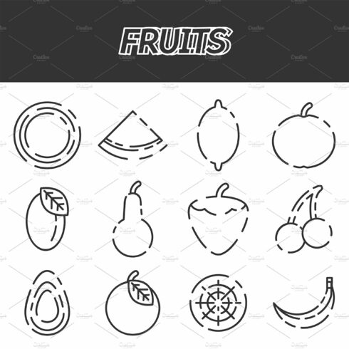 Fruits icon set cover image.